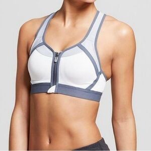 C9 by Champion Zip-Front Gray and White Sports Bra (A1)